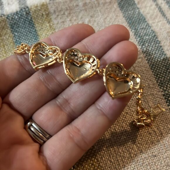 18K Gold plated Women Clear Topaz Laser Engraving Love Hearts Charm Bracelet - Picture 14 of 16